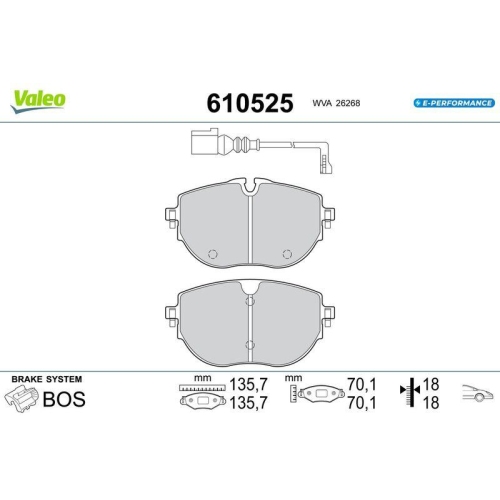 VALEO Bremsbelagsatz, Scheibenbremse E-PERFORMANCE 610525