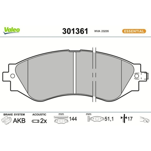 VALEO Bremsbelagsatz, Scheibenbremse ESSENTIAL 301361