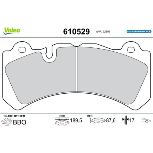 VALEO Bremsbelagsatz, Scheibenbremse E-PERFORMANCE 610529