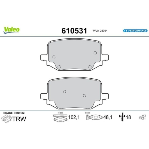 VALEO Bremsbelagsatz, Scheibenbremse E-PERFORMANCE 610531