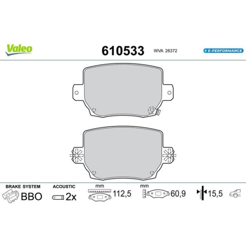 VALEO Bremsbelagsatz, Scheibenbremse E-PERFORMANCE 610533