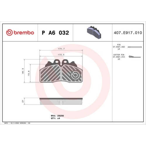 BREMBO Bremsbelagsatz, Scheibenbremse PRIME LINE P A6 032