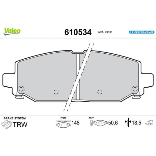 VALEO Bremsbelagsatz, Scheibenbremse E-PERFORMANCE 610534