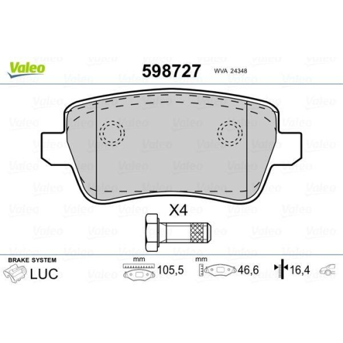VALEO Bremsbelagsatz, Scheibenbremse 598727