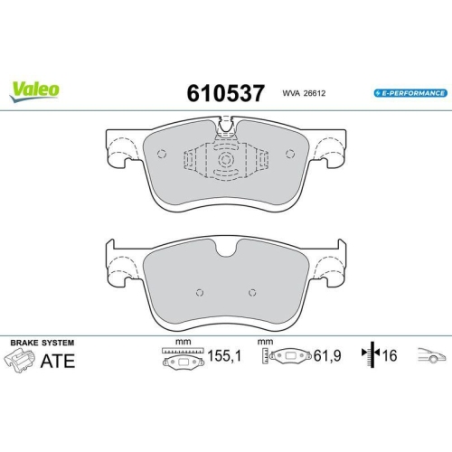 VALEO Bremsbelagsatz, Scheibenbremse E-PERFORMANCE 610537