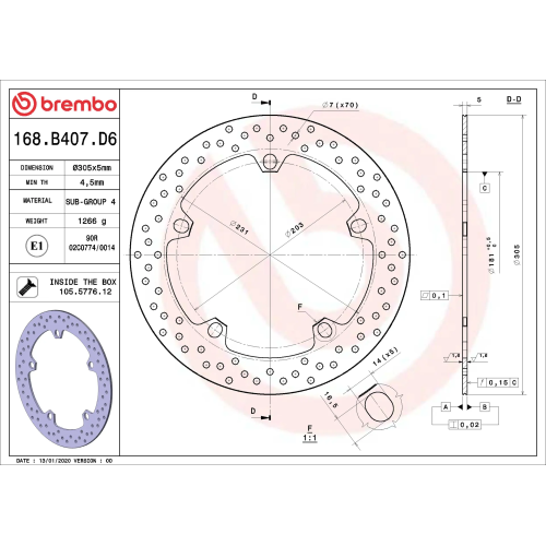 BREMBO Bremsscheibe PRIME - Serie-Oro - Fixed Disc 168B407D6