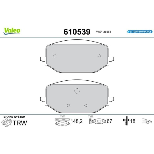 VALEO Bremsbelagsatz, Scheibenbremse E-PERFORMANCE 610539