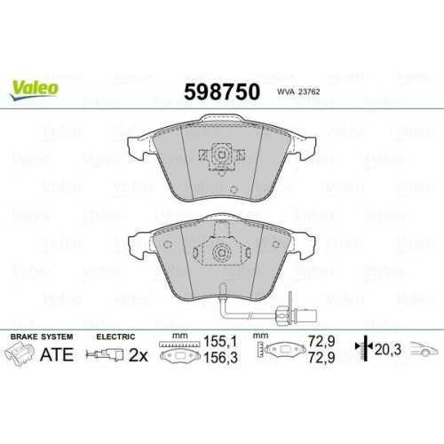 VALEO Bremsbelagsatz, Scheibenbremse 598750