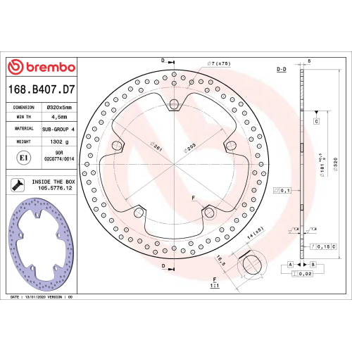 BREMBO Bremsscheibe PRIME - Serie-Oro - Fixed Disc 168B407D7