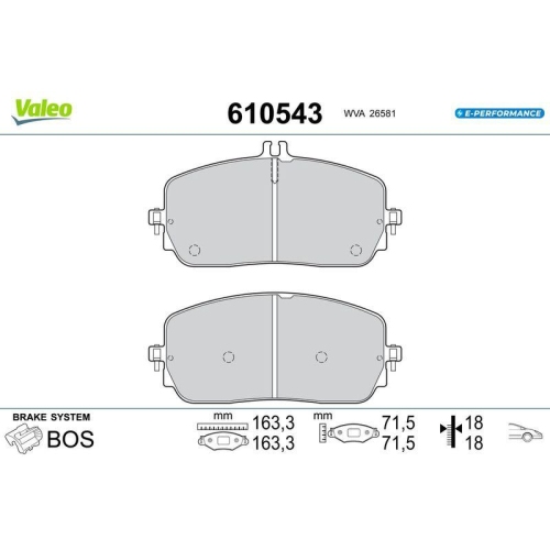 VALEO Bremsbelagsatz, Scheibenbremse E-PERFORMANCE 610543