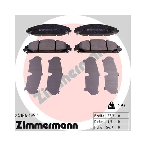 ZIMMERMANN Bremsbelagsatz, Scheibenbremse 24164.175.1