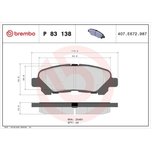 BREMBO Bremsbelagsatz, Scheibenbremse PRIME LINE P 83 138