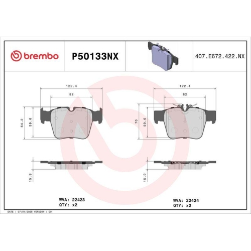BREMBO Bremsbelagsatz, Scheibenbremse XTRA LINE - Ceramic P50133NX
