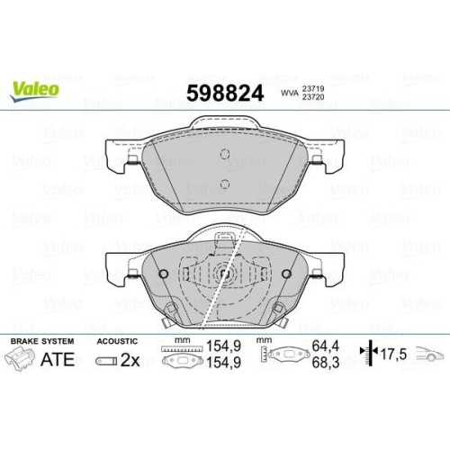 VALEO Bremsbelagsatz, Scheibenbremse 598824