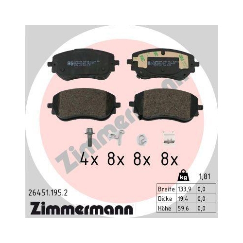 ZIMMERMANN Bremsbelagsatz, Scheibenbremse 26451.195.2