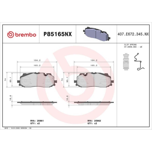 BREMBO Bremsbelagsatz, Scheibenbremse XTRA LINE - Ceramic P85165NX