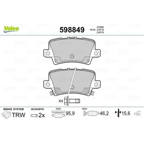 VALEO Bremsbelagsatz, Scheibenbremse 598849