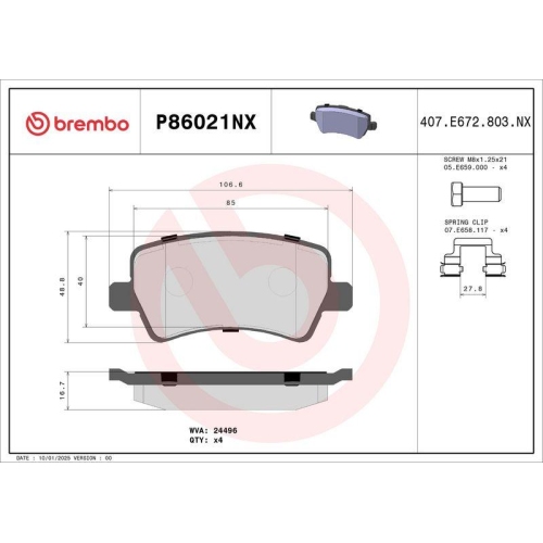 BREMBO Bremsbelagsatz, Scheibenbremse XTRA LINE - Ceramic P86021NX