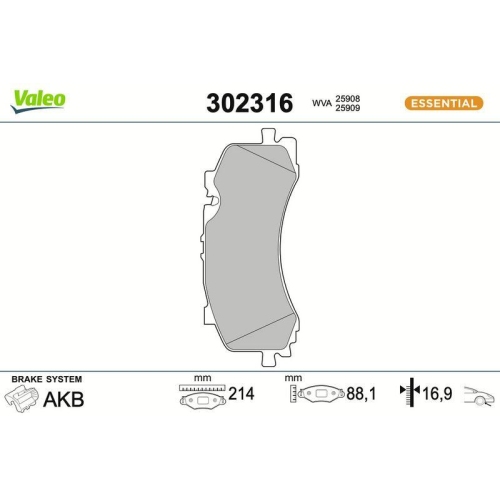 VALEO Bremsbelagsatz, Scheibenbremse ESSENTIAL 302316