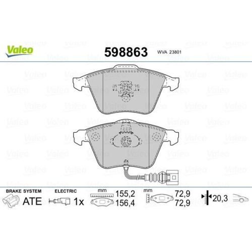 VALEO Bremsbelagsatz, Scheibenbremse 598863