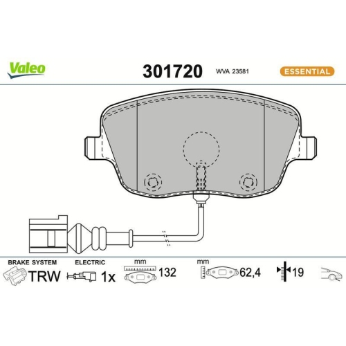 VALEO Bremsbelagsatz, Scheibenbremse ESSENTIAL 301720