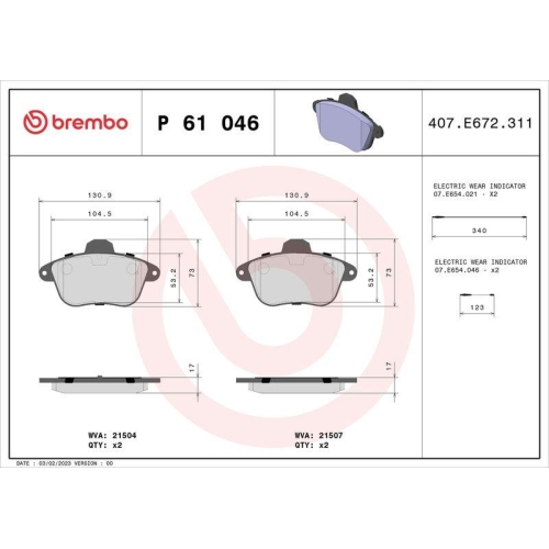 BREMBO Bremsbelagsatz, Scheibenbremse PRIME LINE P 61 046