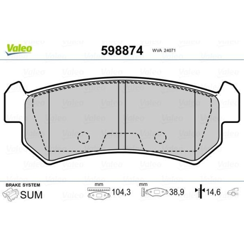VALEO Bremsbelagsatz, Scheibenbremse 598874