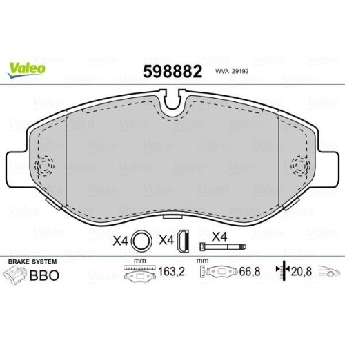 VALEO Bremsbelagsatz, Scheibenbremse 598882
