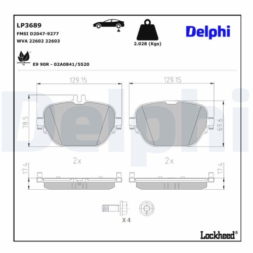 DELPHI Bremsbelagsatz, Scheibenbremse LP3689