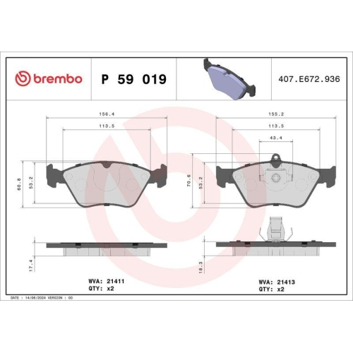 BREMBO Bremsbelagsatz, Scheibenbremse PRIME LINE P 59 019