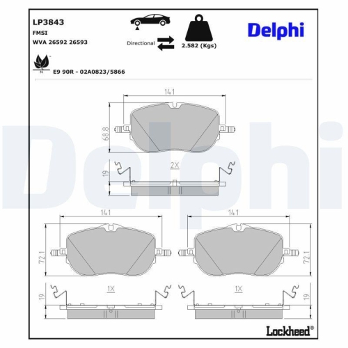 DELPHI Bremsbelagsatz, Scheibenbremse LP3843