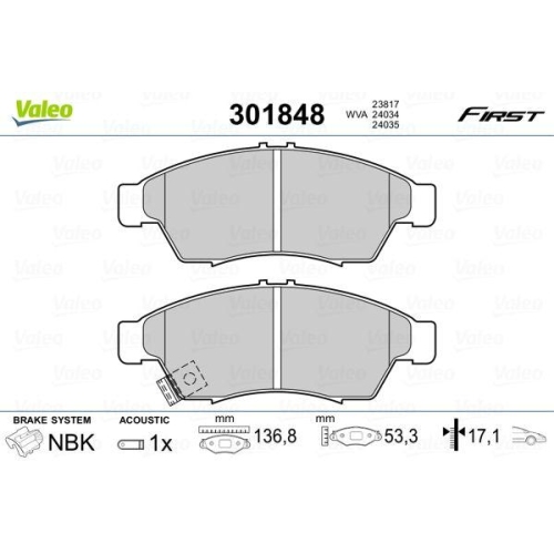 VALEO Bremsbelagsatz, Scheibenbremse FIRST 301848