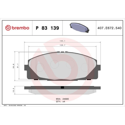 BREMBO Bremsbelagsatz, Scheibenbremse PRIME LINE P 83 139