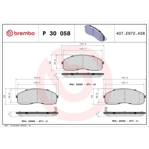 BREMBO Bremsbelagsatz, Scheibenbremse PRIME LINE P 30 058