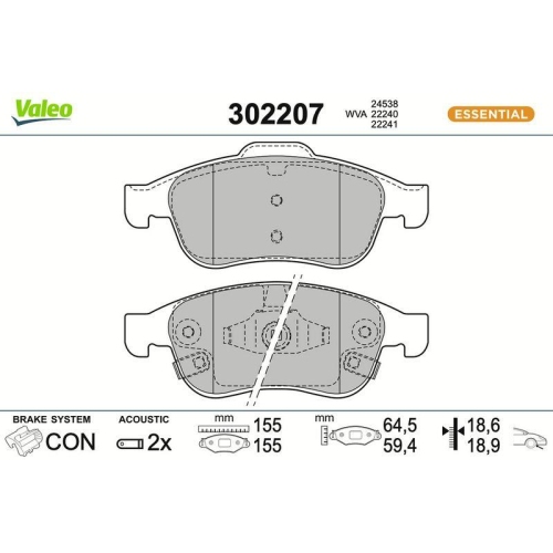 VALEO Bremsbelagsatz, Scheibenbremse ESSENTIAL 302207