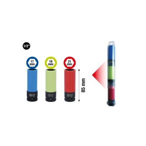 1/2 Zoll Alu-Felgen Kraft-Stecknuss-Satz robust 3-tlg in Kunstoffrohr 515.0875