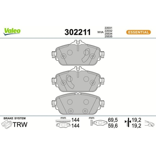 VALEO Bremsbelagsatz, Scheibenbremse ESSENTIAL 302211