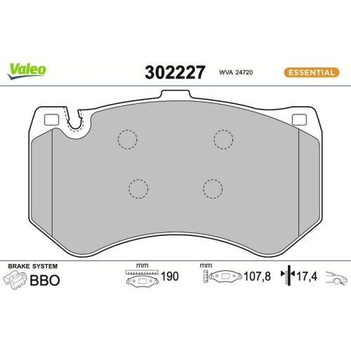 VALEO Bremsbelagsatz, Scheibenbremse ESSENTIAL 302227