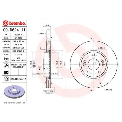 BREMBO Bremsscheibe PRIME LINE - UV Coated 09.D624.11