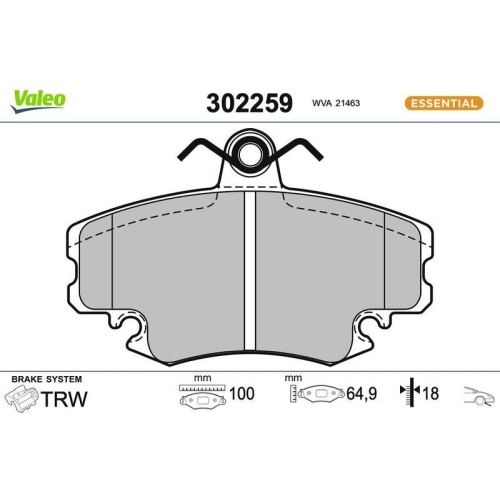 VALEO Bremsbelagsatz, Scheibenbremse ESSENTIAL 302259