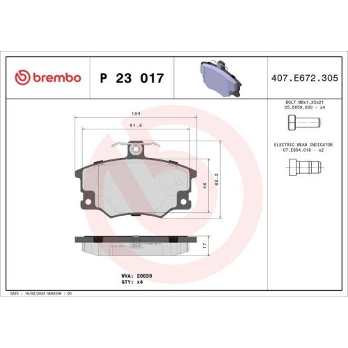 BREMBO Bremsbelagsatz, Scheibenbremse PRIME LINE P 23 017