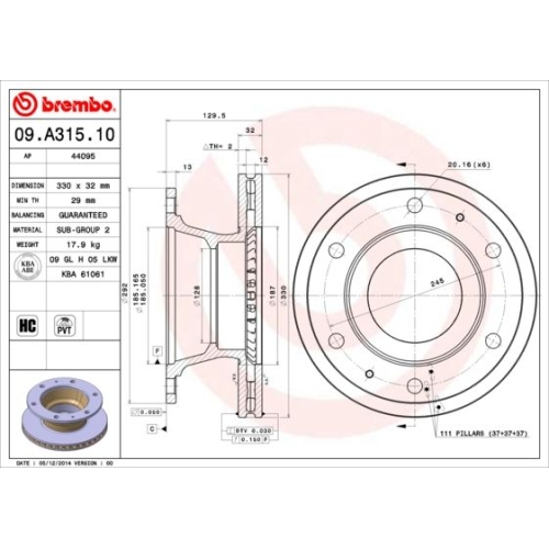 BREMBO Bremsscheibe PRIME LINE 09.A315.10
