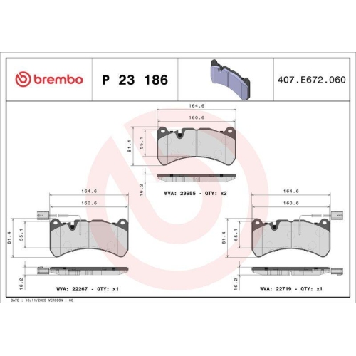 BREMBO Bremsbelagsatz, Scheibenbremse PRIME LINE P 23 186