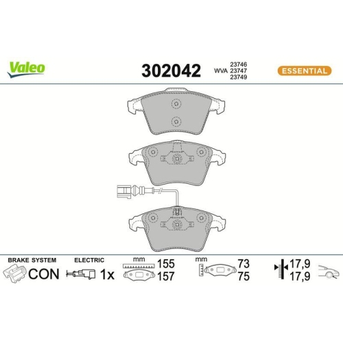 VALEO Bremsbelagsatz, Scheibenbremse ESSENTIAL 302042