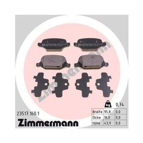 ZIMMERMANN Bremsbelagsatz, Scheibenbremse 23517.160.1