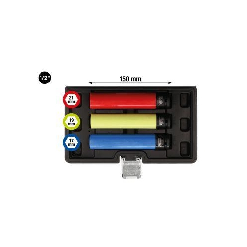 Alu-Felgen Kraft-Stecknuss-Satz extra lang 3-tlg 1/2 Zoll 17 19 21 mm 515.0865