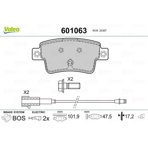 VALEO Bremsbelagsatz, Scheibenbremse 601063