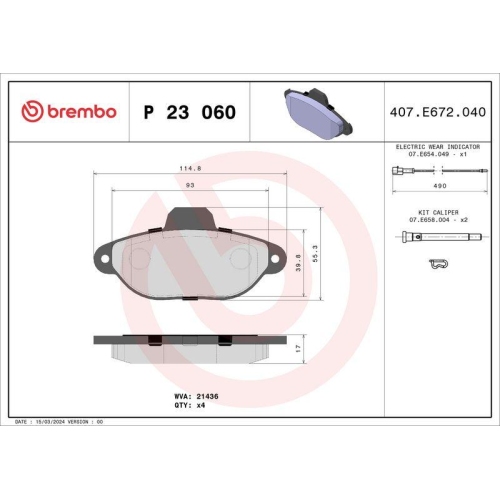 BREMBO Bremsbelagsatz, Scheibenbremse PRIME LINE P 23 060