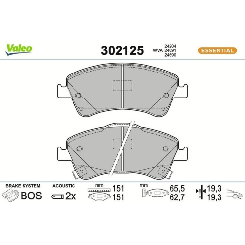 VALEO Bremsbelagsatz, Scheibenbremse ESSENTIAL 302125
