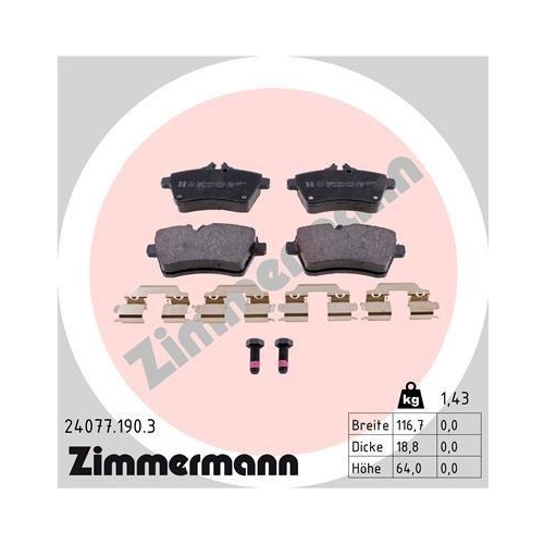 ZIMMERMANN Bremsbelagsatz, Scheibenbremse 24077.190.3